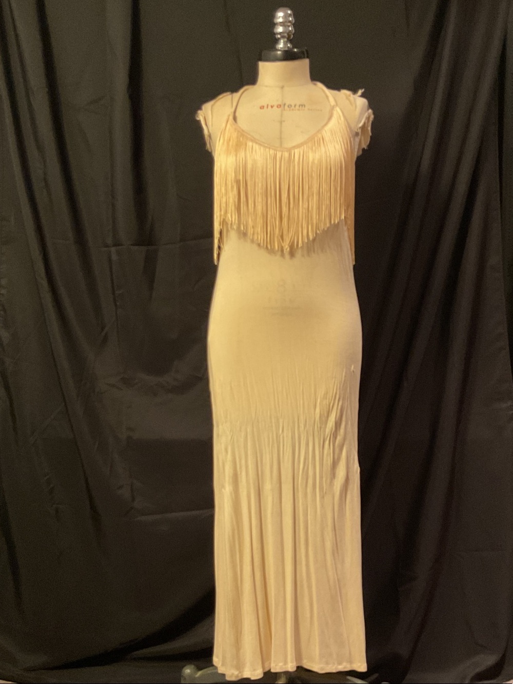 Fringe Detail Cream Maxi Dress